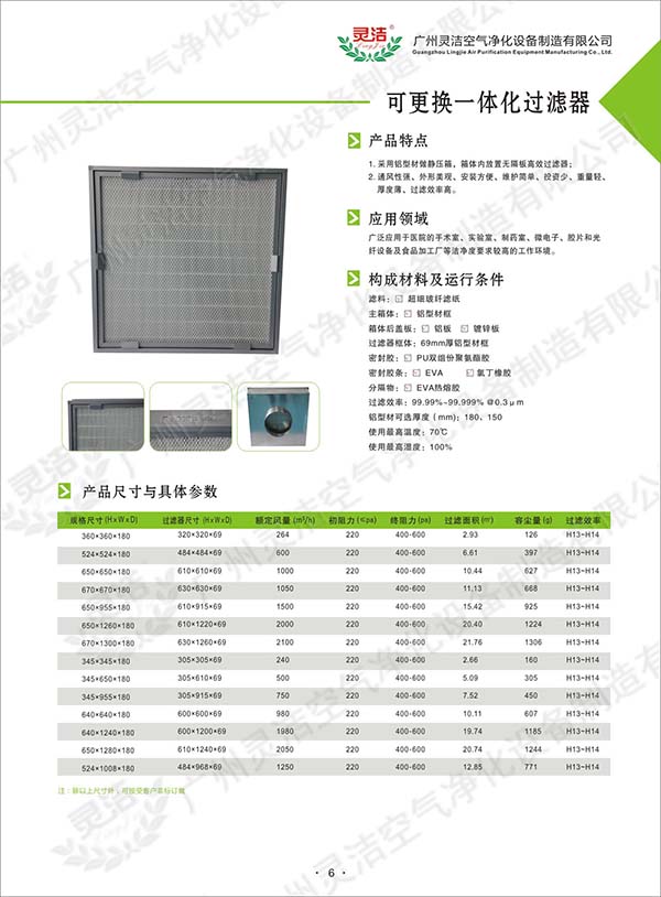 可更換一體化高效過濾器 可更換一體化高效過濾器